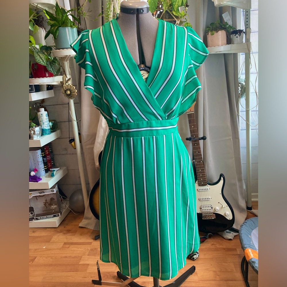 Green sailor style striped summer dress